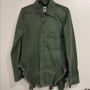 NSF Women's Olive Frayed Hem 100% Cotton shirt